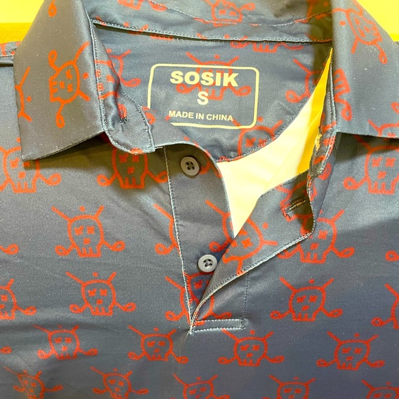 Sosik Mens skull and golf club crossbones golf polo Sz SM - Picture 5 of 5